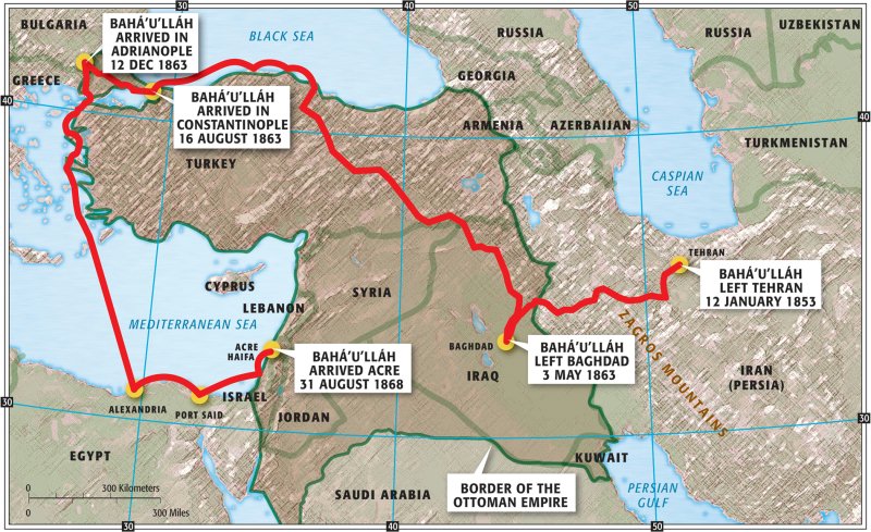 Carte exil Baha'u'llah